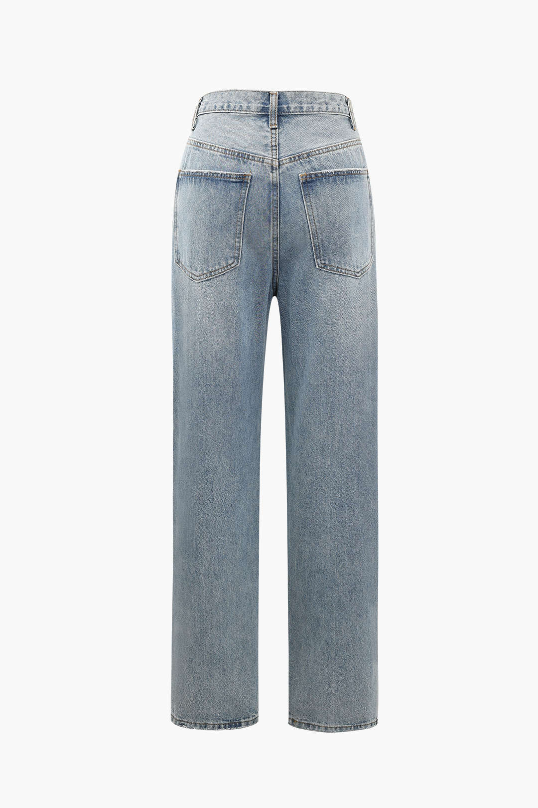 Dames Hoge Taille Jeans met Schuin Tailleband – Straight Leg Light Wash Denim