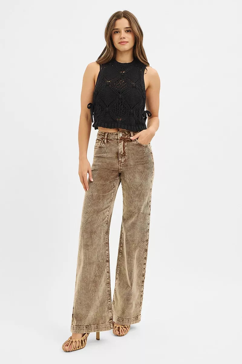 Dames Hoge Taille Jeans met Wijde Pijpen en Retro Look