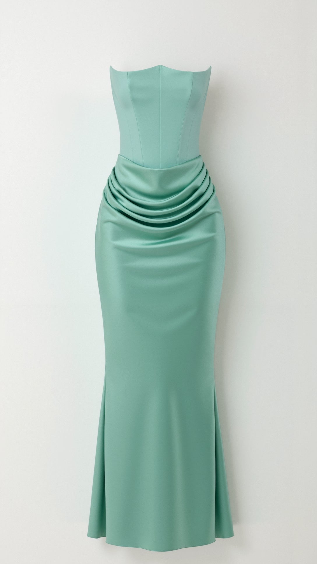 Dames Satijnen Strapless Corset Maxi Jurk - Strak Silhouet