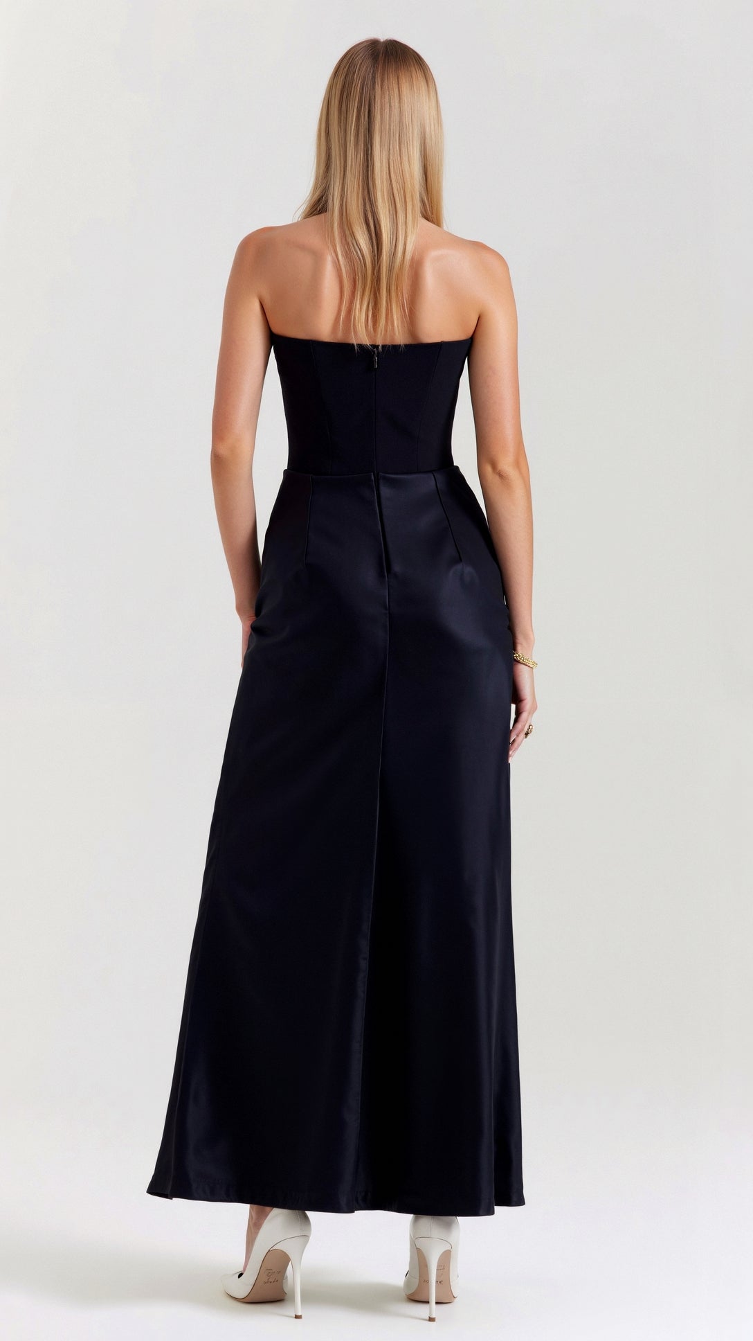 Dames Satijnen Strapless Corset Maxi Jurk - Strak Silhouet