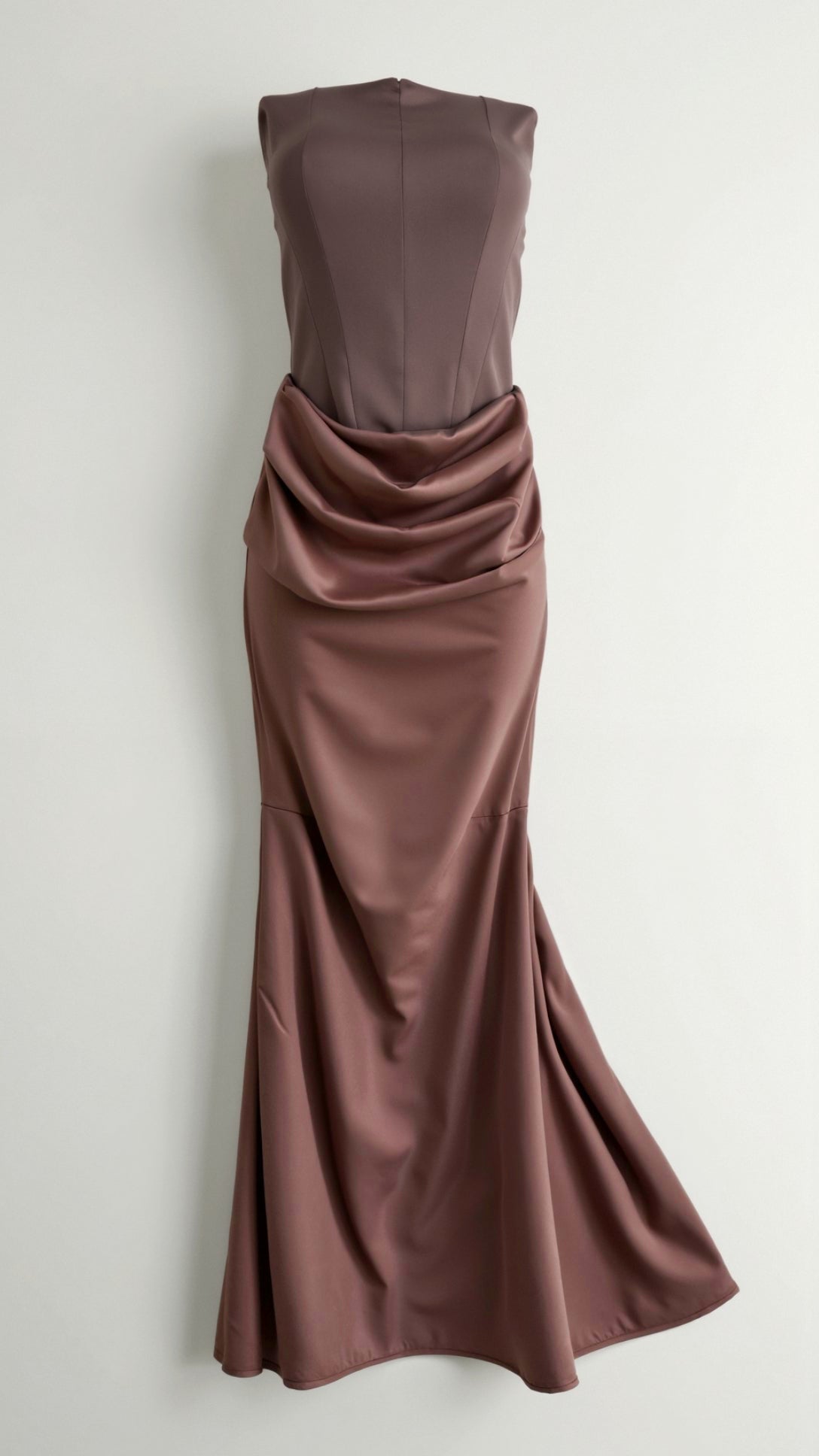 Dames Satijnen Strapless Corset Maxi Jurk - Strak Silhouet