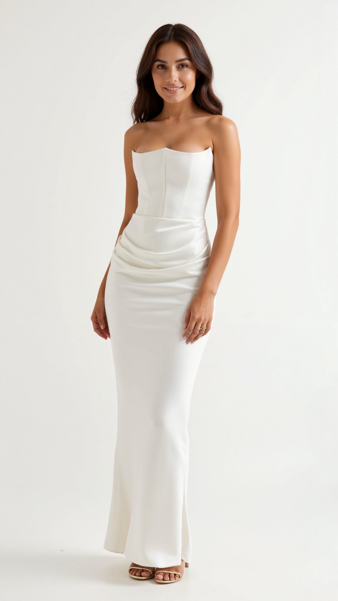 Dames Satijnen Strapless Corset Maxi Jurk - Strak Silhouet