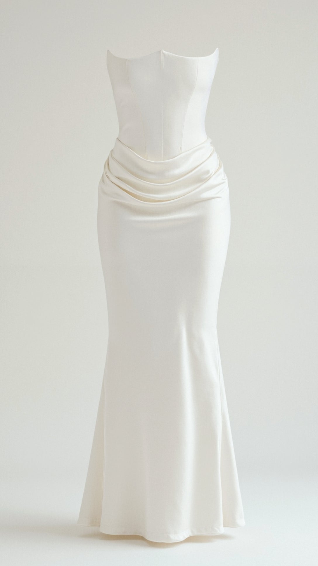 Dames Satijnen Strapless Corset Maxi Jurk - Strak Silhouet