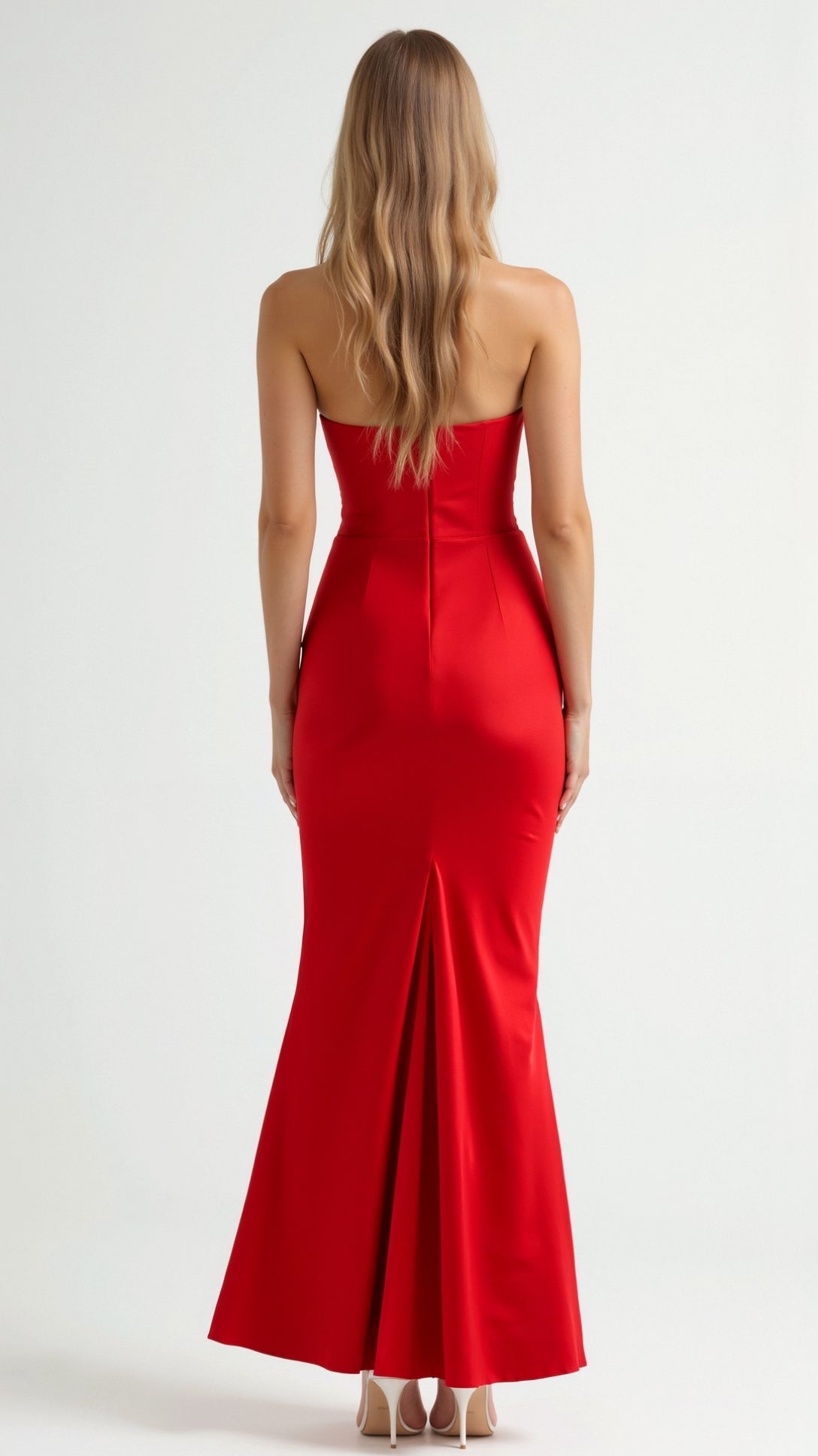 Dames Satijnen Strapless Corset Maxi Jurk - Strak Silhouet