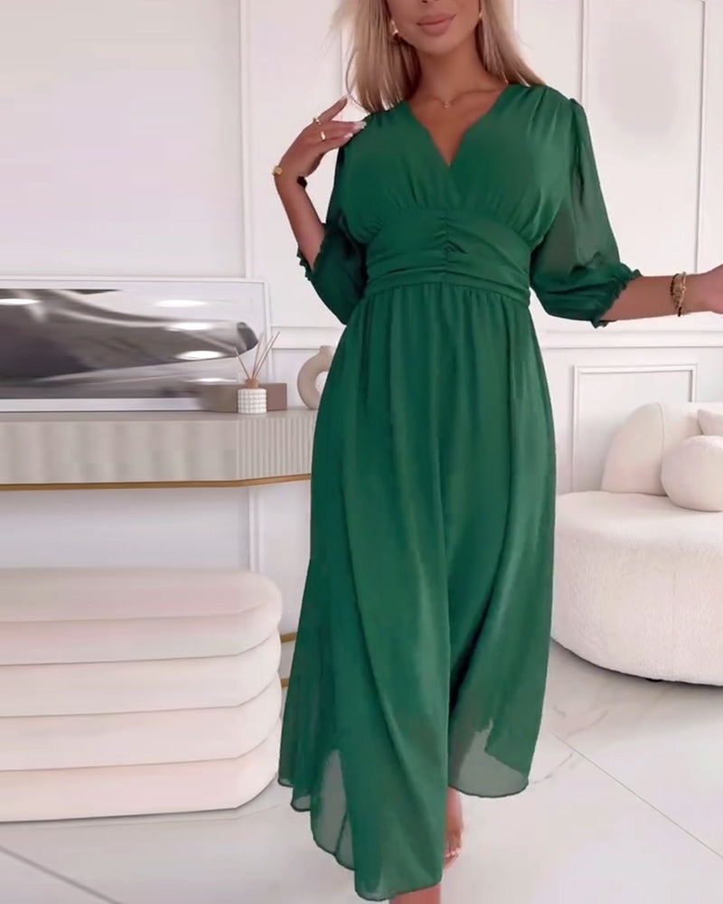 Dames V-hals midi jurk – Getailleerd model – Comfortabel en stijlvol