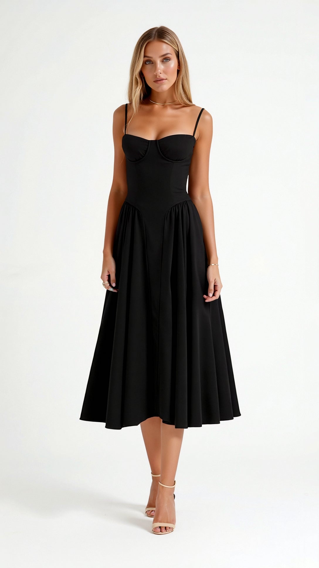 Dames midi corsetjurk – Klassiek silhouet – Chic voor gelegenheden