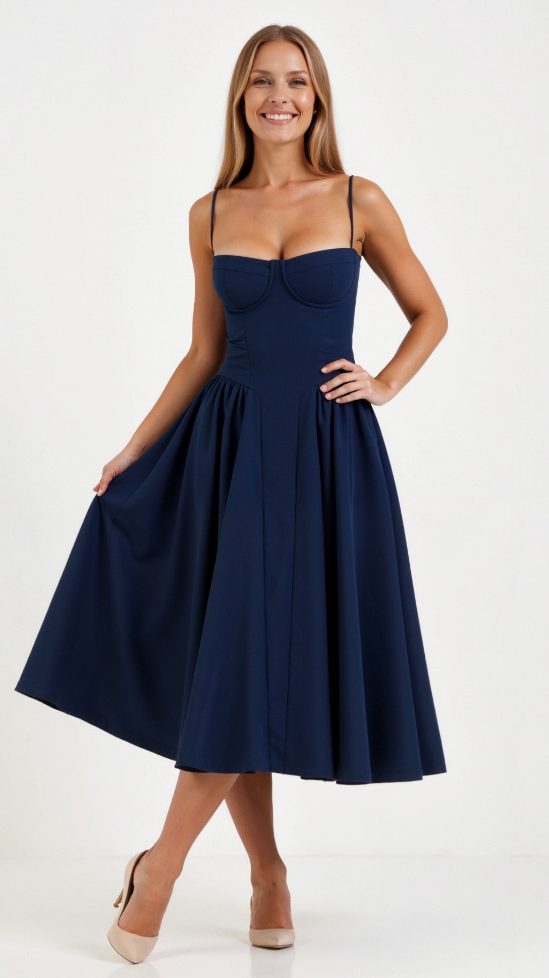 Dames midi corsetjurk – Klassiek silhouet – Chic voor gelegenheden