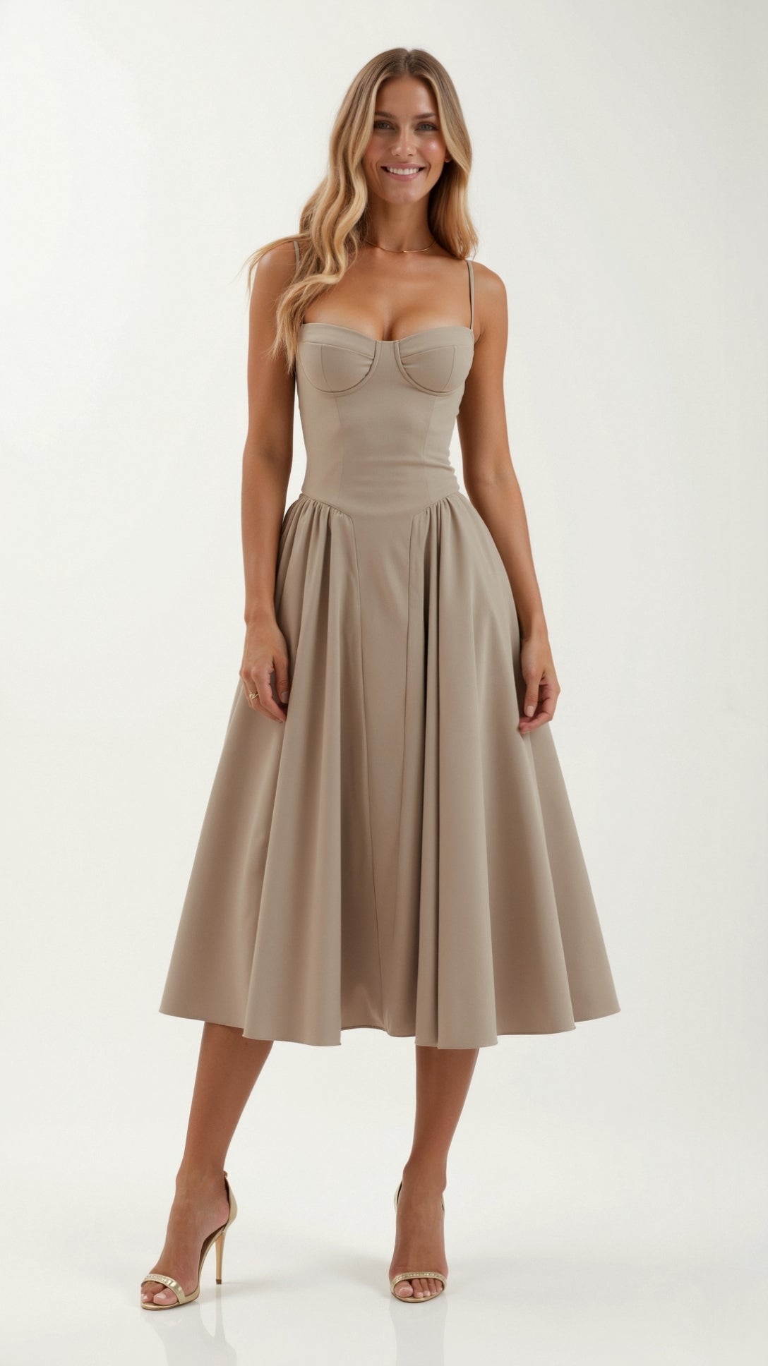 Dames midi corsetjurk – Klassiek silhouet – Chic voor gelegenheden