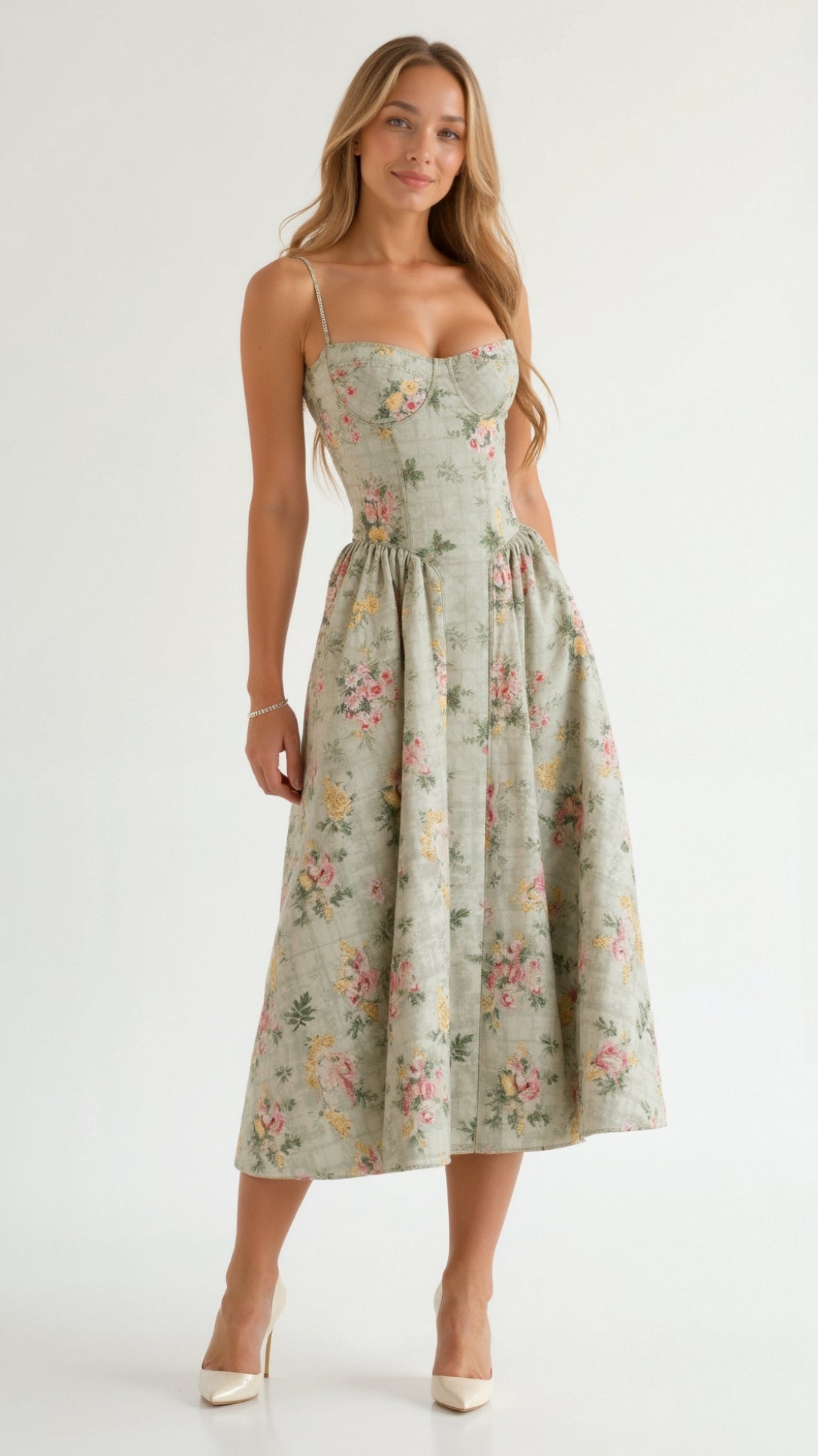 Dames midi corsetjurk – Klassiek silhouet – Chic voor gelegenheden