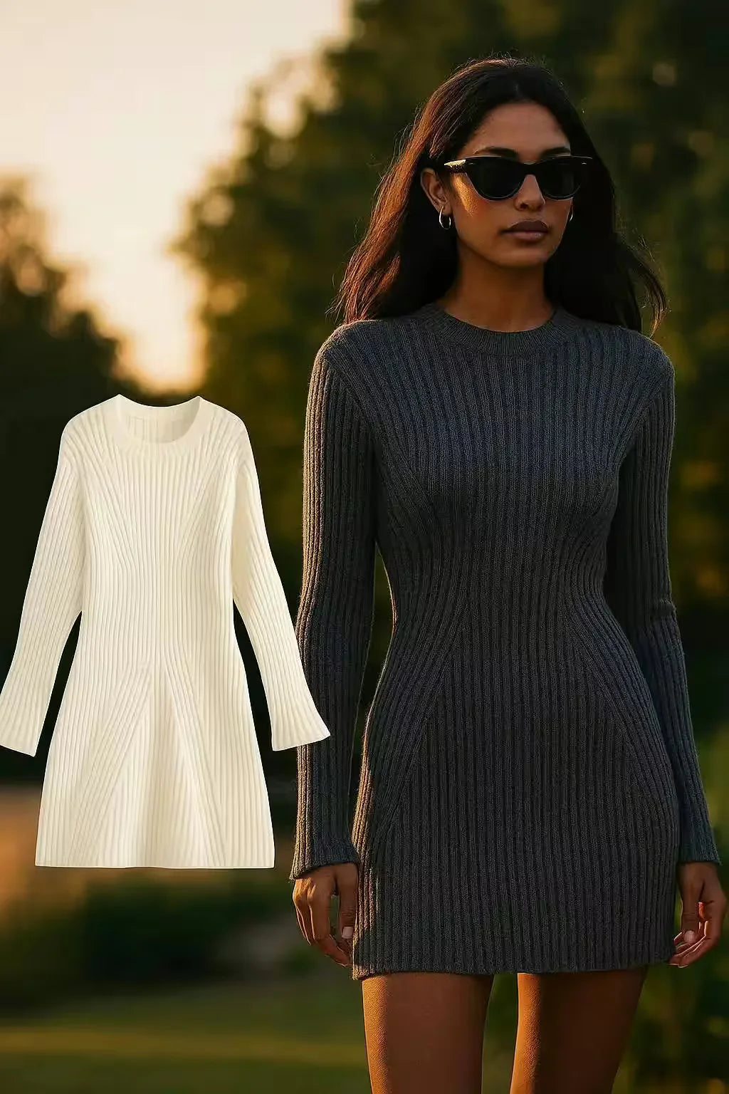 Gebreide rib bodycon jurk dames
