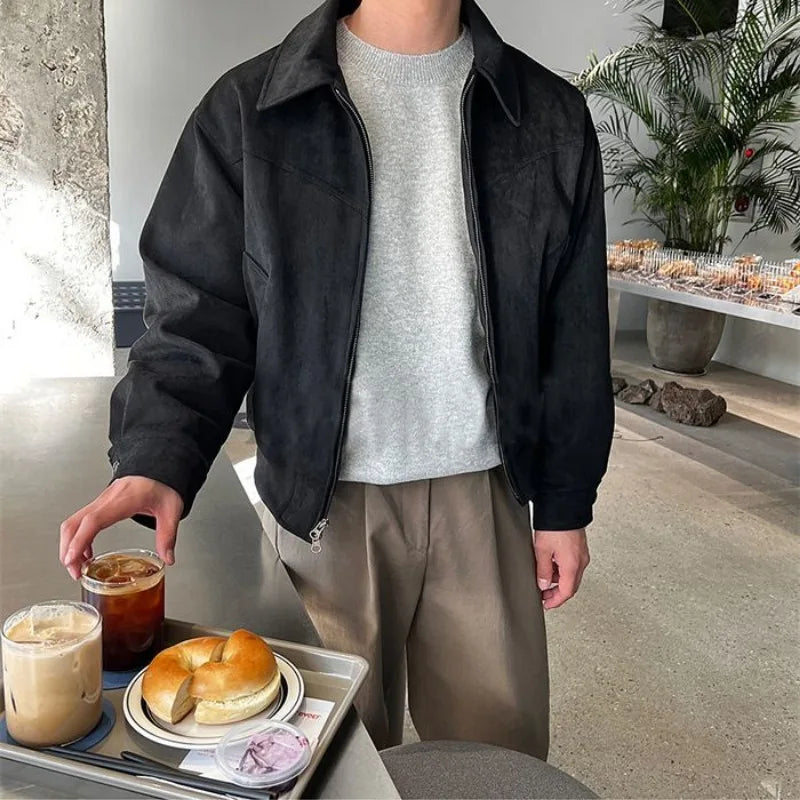 Heren Suède Jas met Kraag – Korte Regular Fit Jas in Bruin voor Smart Casual Stijl