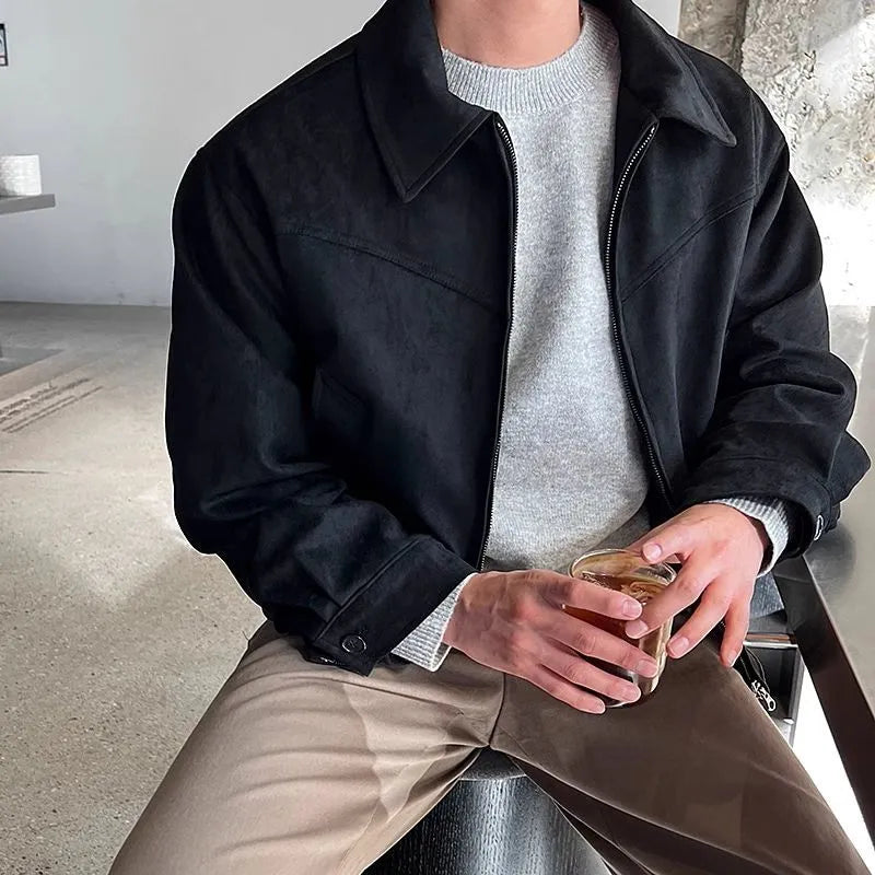 Heren Suède Jas met Kraag – Korte Regular Fit Jas in Bruin voor Smart Casual Stijl