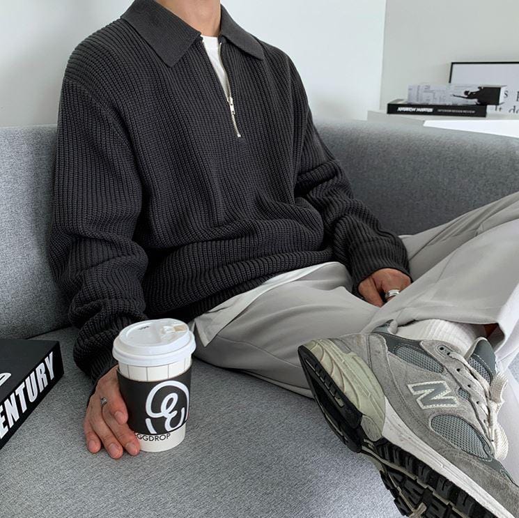 Heren knit zip-up polo – Casual chic – Perfect voor elk seizoen