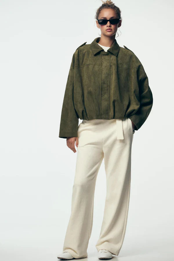 Oversized Suède Bomberjack met Moderne Pasvorm voor Dames