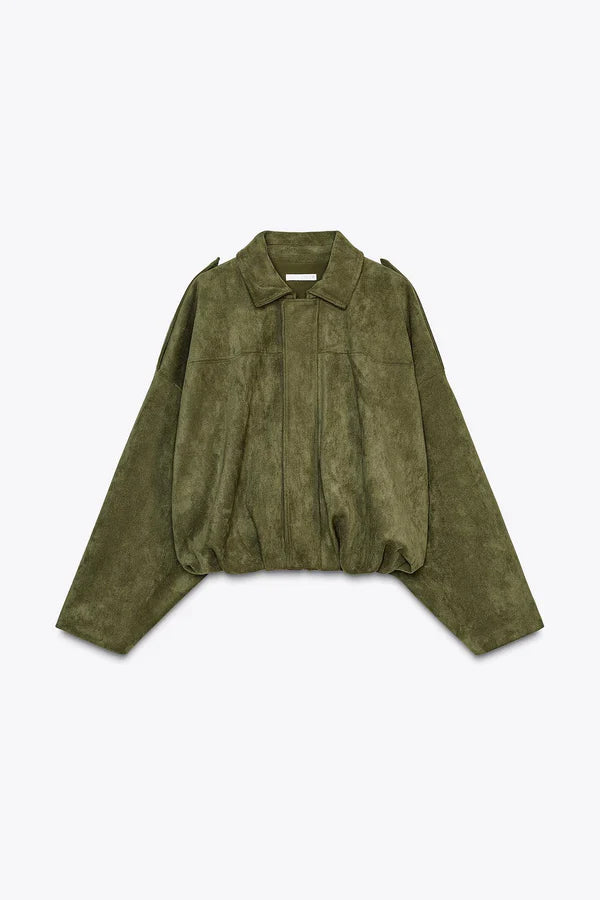 Oversized Suède Bomberjack met Moderne Pasvorm voor Dames
