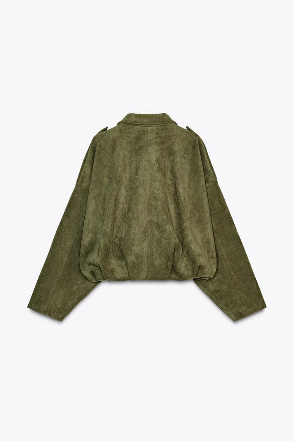 Oversized Suède Bomberjack met Moderne Pasvorm voor Dames