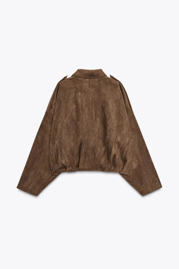 Oversized Suède Bomberjack met Moderne Pasvorm voor Dames