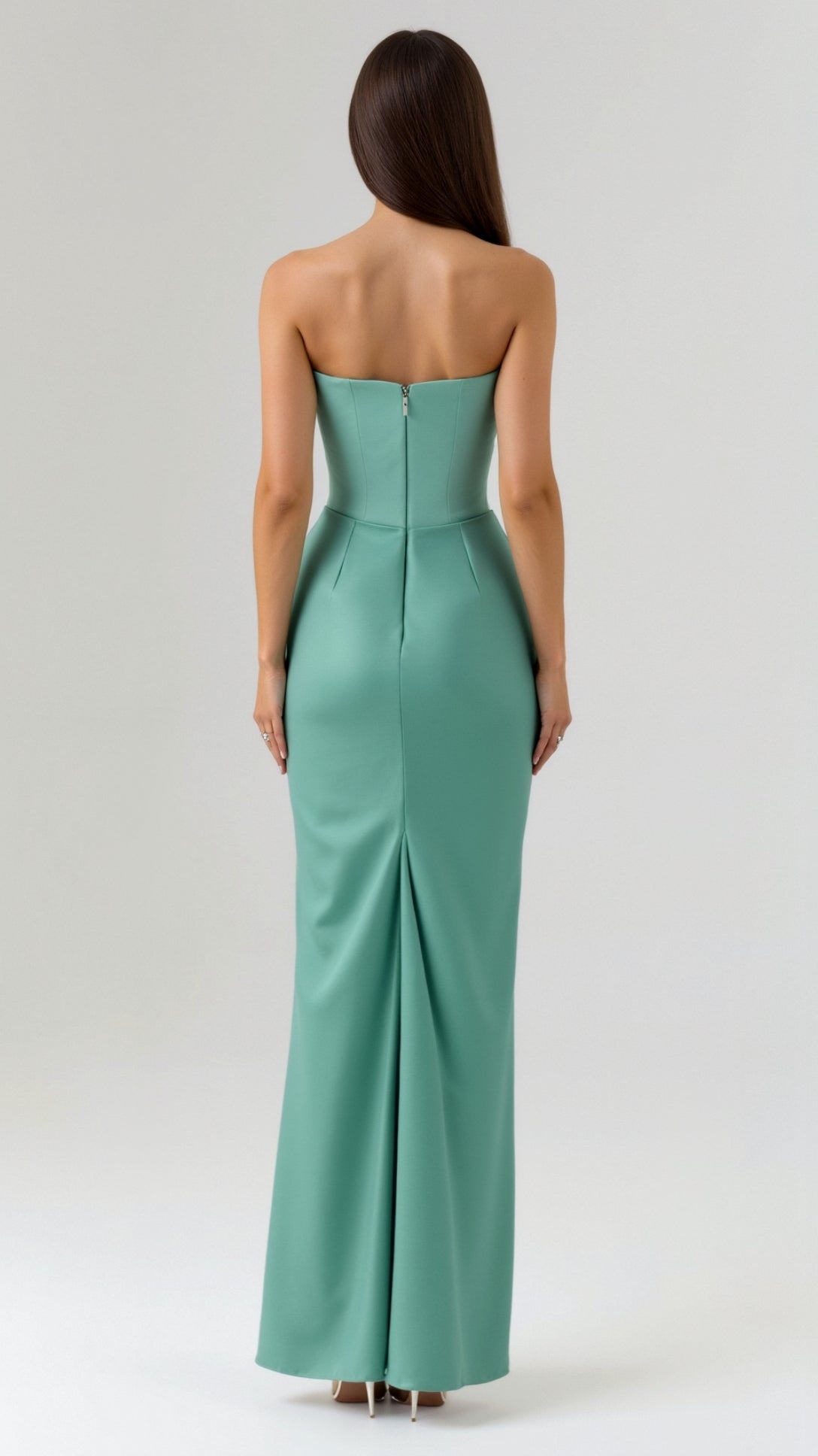 Dames Satijnen Strapless Corset Maxi Jurk - Strak Silhouet