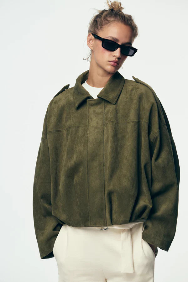 Oversized Suède Bomberjack met Moderne Pasvorm voor Dames